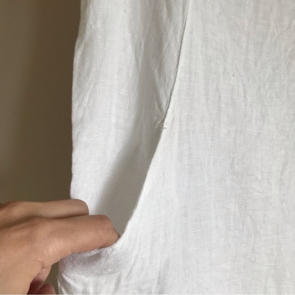 Made in Italy White Sleeveless Dress with Embellished Neckline and Pockets! - Picture 5 of 8